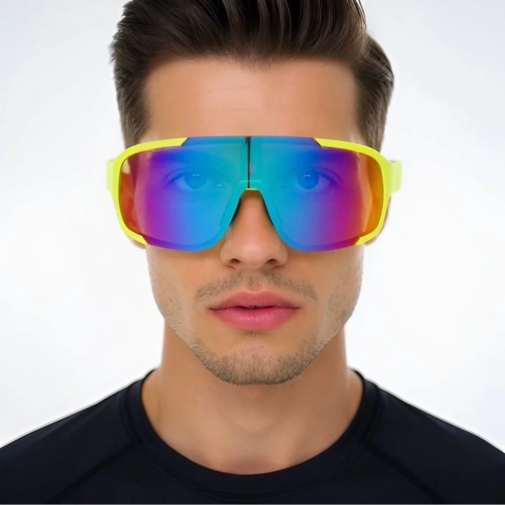 Sport Sunglasses Shield Visor Cycling Running‎ Glasses Neon Yellow Men Fishing